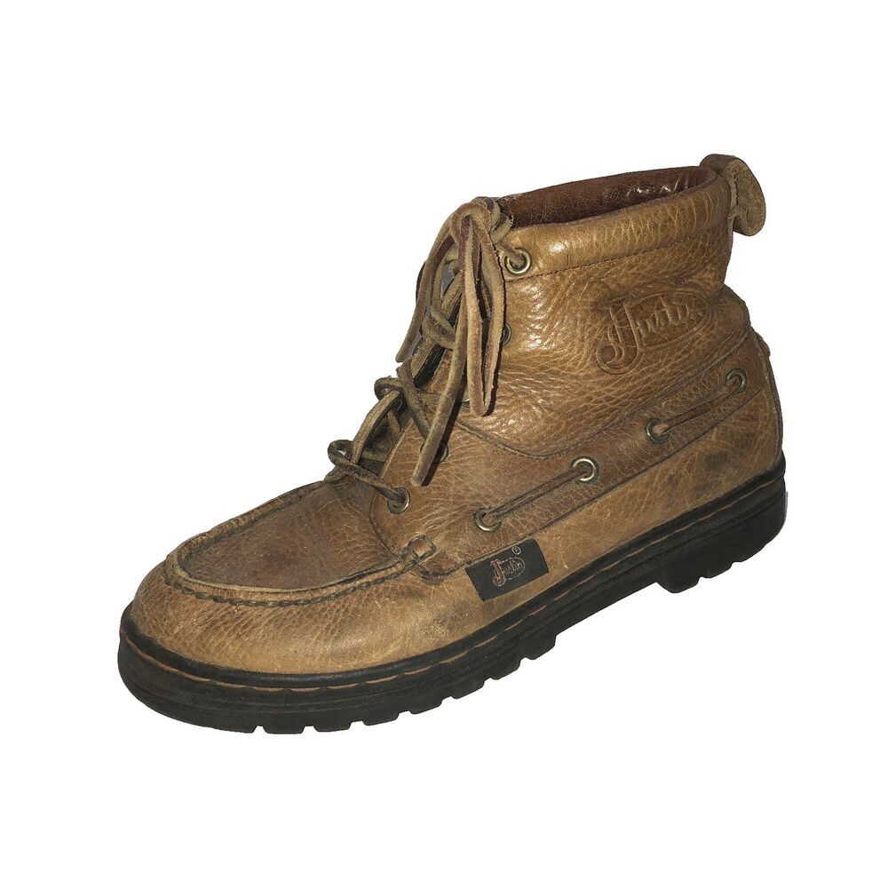 Justin Chukka Boots Womens 6.5 Grizzly Tan Leather Lace Up Ankle Western L0905